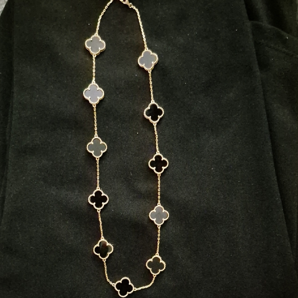 Black & Gold Clover Necklace 18” | 925 Silver Gold Vermeil